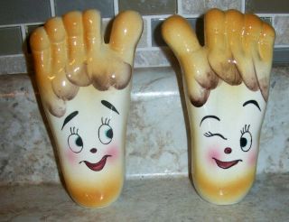 Vintage Salt And Pepper Shakers With Anthropomorphic Foot Theme.  5” Tall