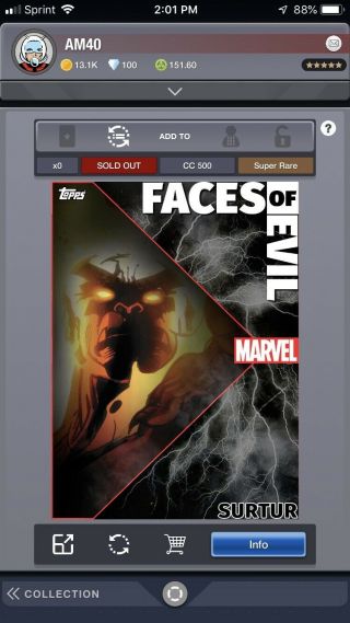 Topps Marvel Collect App - Faces Of Evil Surtur Wave 3 - Motion & Static Cards