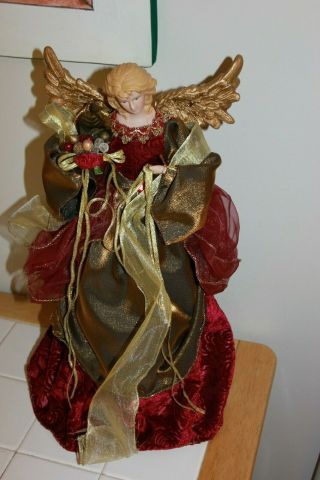 Angel Christmas Tree Topper Or Table Centerpiece Gold Burgundy 2002