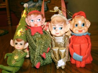 4 Vintage Christmas Knee Hugger Elves Pixie Elf
