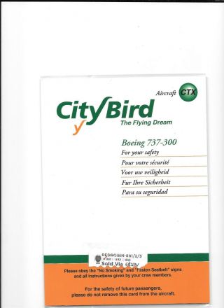 Citybird Boeing 737 - 300 7/00 Safety Card