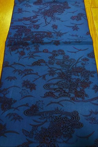 @@33 " L Japanese Vintage Kimono Silk Fabric/ Chirimen / Navy Blue Base,  Flor Q25