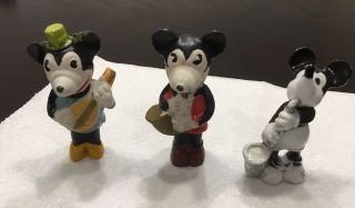 3 Antique Bisque Figures Disney’s Mickey & Minnie Playing Instruments Ca.  1930’s