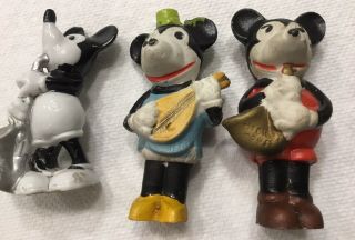 3 Antique Bisque Figures Disney’s Mickey & Minnie Playing Instruments Ca.  1930’s 2