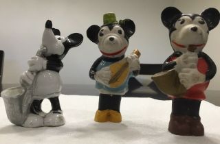 3 Antique Bisque Figures Disney’s Mickey & Minnie Playing Instruments Ca.  1930’s 7