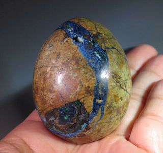 51mm Natural Azurite With Malachite & Chrysocoll Geode Crystal Egg Sphere 7108