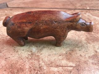 Vintage Hand Carved Wood Boar Pig Figure Statue