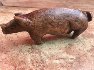 Vintage Hand Carved Wood Boar Pig Figure Statue 3