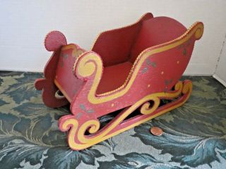 Vintage Wood Christmas Sleigh Centerpiece Bowl Nuts Treats Greens 2