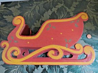 Vintage Wood Christmas Sleigh Centerpiece Bowl Nuts Treats Greens 4
