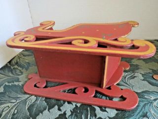 Vintage Wood Christmas Sleigh Centerpiece Bowl Nuts Treats Greens 5