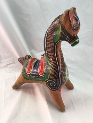Vintage 70s Traditional Mexican Multi Color Red Blue Green Pottery Donkey Bank