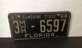 Vintage 1967 - 68 Florida License Plate Sunshine State Black & White
