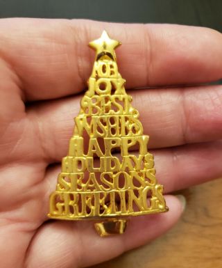 Danecraft Brushed Gold Tone Holiday Messages Christmas Tree Pin - Beauty