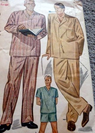 Great Vtg 1950s Mens Pajamas Sewing Pattern Size Large