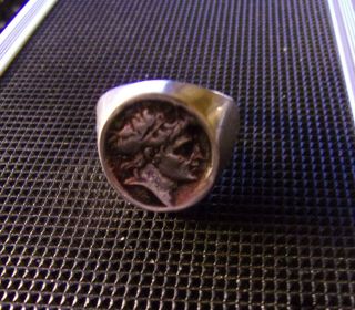 Solid Silver Hand Made Ring From Israel With Roman Style Picture Sz.  7/8
