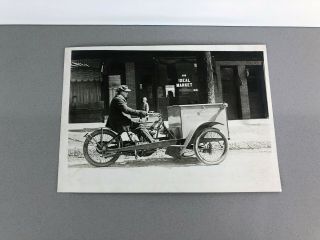 Vintage 1910s - 20s Harley Davidson Motorcycle " Ideal Meat Market " Old M/c Dealer