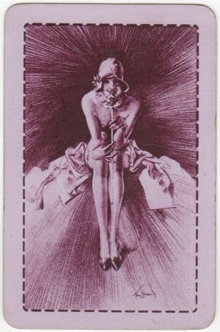 Playing Cards 1 Single Swap Card Old Vintage Art Deco Flapper Girl Artist Signed