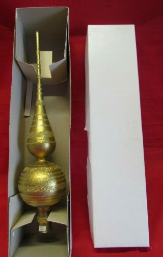 Vintage Christmas 14” Gold And Glitter Glass Tree Topper,  Italy,  Boxed
