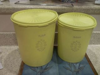 4 Pc Vintage Tupperware Yellow Servalier Canisters W Lids 805 - 5 & 807 - 13 8 " 9 "