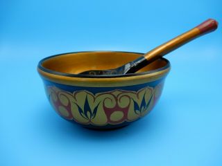 RUSSIAN KHOKHLOMA LACQUERED HAND PAINTED WOODEN BOWL & SPOON 3