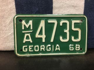 Vintage 1968 Georgia Motorcycle License Plate