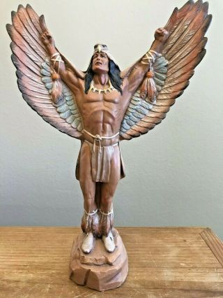 Native American Indian Chief Eagle Wings Ceramic Statue Provincial Vintage 1992