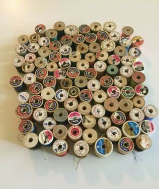 100 Vintage Wooden Spools Of Thread All Smaller Size Many Colors