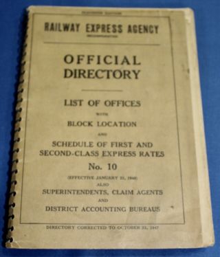 Vintage Railway Express Agency Official Directory Book - 1947