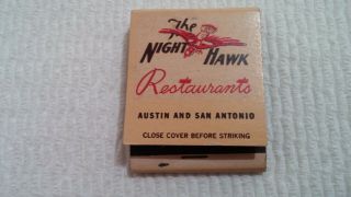 Vintage Matchbook The Night Hawk Restaurant Austin & San Antonio Tx