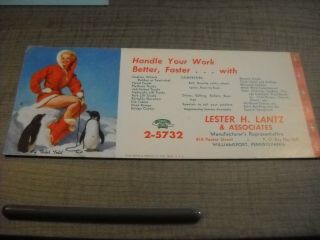 Vintage Elvgren Advertising Pin - Up Blotter - Lester H.  Lantz And Associates,  Willi