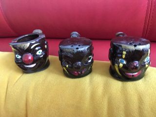 Black Americana Vintage Made In Japan Clay Salt And Pepper Shaker Clown Heads
