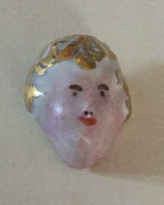 Ceramic Realistic Shape Signed Face Head Button Small Vintage