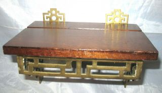 VINTAGE ORIENTAL DESIGN WOOD WOODEN WALL SHELF SOLID BRASS ACCENTS ASIAN 2