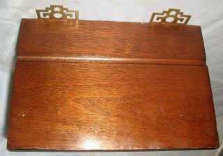 VINTAGE ORIENTAL DESIGN WOOD WOODEN WALL SHELF SOLID BRASS ACCENTS ASIAN 3