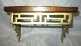 VINTAGE ORIENTAL DESIGN WOOD WOODEN WALL SHELF SOLID BRASS ACCENTS ASIAN 4