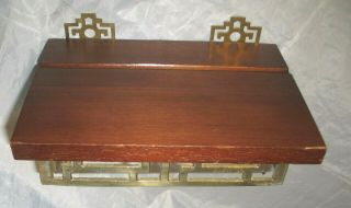 VINTAGE ORIENTAL DESIGN WOODEN WALL SHELF SOLID BRASS ACCENTS WOOD ASIAN 2