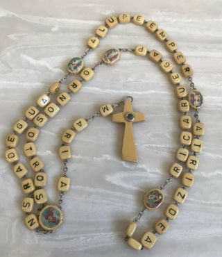 Vintage Our Lady Of Guadalupe Rosary Stanhope Wooden Wood Spanish Catholic