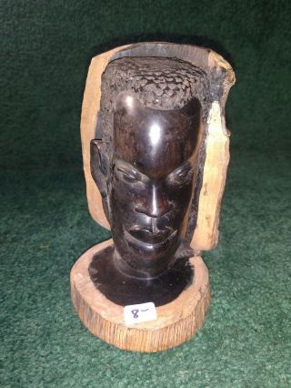 Hand Carved Wooden African Art Featuring Man Head 6.  75 "