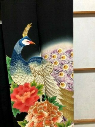 Kimono Vintage Silk Japanese Tomesode Peacock