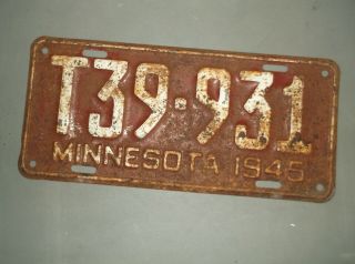 Antique Minnesota 1945 License Plate