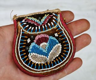 Antique Iroquois Native American Indian Beaded Pouch Or Purse Ca 1850s