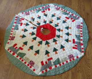 Quilted Christmas Tree Skirt Train Calico Patchwork 40 "