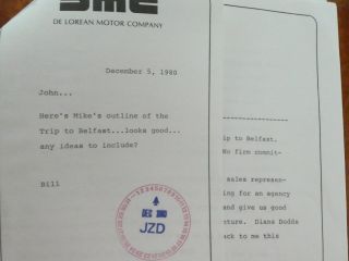 Docs Re: Important Delorean Trip To Belfast And More