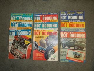 9 Vintage Popular Hot Rodding Magazines - 1966 - All Different - Vg Cond.
