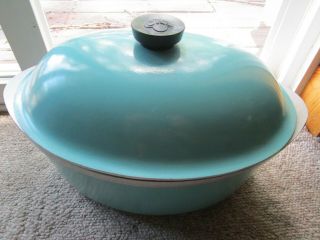 Vtg Club Retro Turquoise Teal Covered Aluminum Kettle Pan Pot W/ Lid Rare Htf