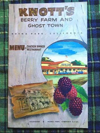 1962 Restaurant Menu Knotts Berry Farm Brochure Buena Park Chicken Dinner
