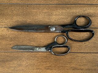Wiss Inlaid 10” No 30 And No 27 Antique Steel Forged Scissors Vintage Newark Nj