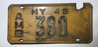 Vintage 1948 York Ny Ambulance License Plate Amb 380