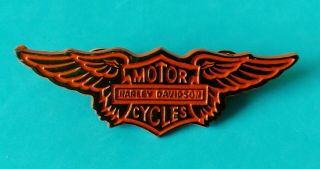 Vintage Harley Davidson Motorcycle Wings Pin 3 " Black & Orange